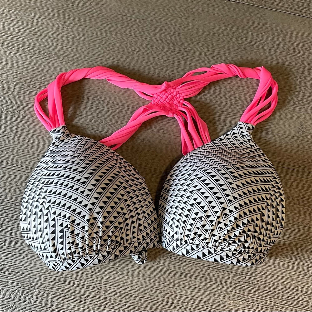 Cute black, white and pink swim top.